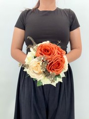 Burnt Orange & Peach Rose Bridal Bouquet, Wedding Bouquet, Silk Flower Bouquet