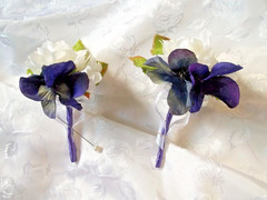 Wedding bouquet dark purple hydranges white rosebud men corsage boutonniere SALE