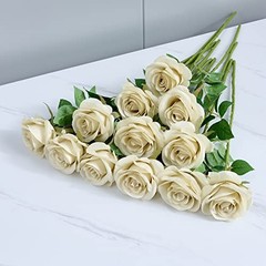 12pcs Roses Artificial Flowers Fake Rose Beige Silk Roses Tan Silk Beige Taupe