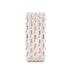 CORSAGE BRACELET Cuff Silver Pearl Diamante flowers wedding formal anniversary