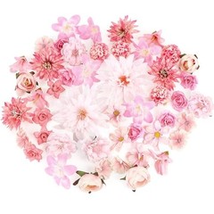 48 PCS Fake Flowers Heads – Artificial Flower Heads Bulk Silk Faux Rose Pink
