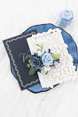 Dusty Blue Corsage and Boutonniere Set for Wedding Prom, Artificial Rose Flower