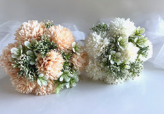 Chrysanthemum Bouquet Pre Made Peach White Flowers Artificial Wedding Faux Silk