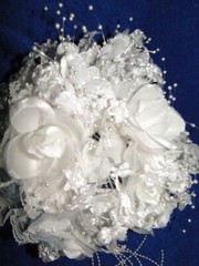 New Stunning white floral and light blue tulle/beads Bridal Bouquet