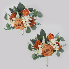 Burnt Orange Bridesmaid Bouquets – 2Pcs Artificial Boho Wedding Flowers