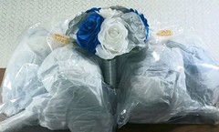 7 – Bridal Bouquets – Bridesmaid – 7″x9.5″ – Royal Blue White Gray Roses – NEW