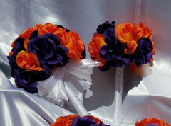 23 Pc Wedding Bouquet Set, Purple Roses, Orange Roses, White, Bouquet Package