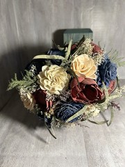 Rustic Sola Wood Flower Bouquet Cream Navy Burgundy Flowers Z1