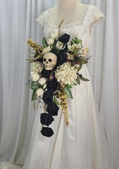 Black Skull Cascade Faux Silk Wedding Bouquet