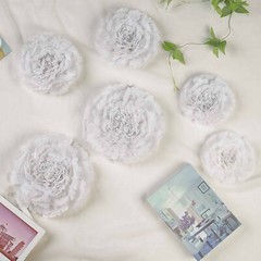 6 pack 7″ 9″ 11″ White Tissue Paper Carnation Flowers Home Wall Backdrop