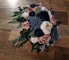 Mauve Navy Dusty Blue Sola Wood Cascading Bridal Bouquet and Wedding Flowers