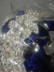 Bridal Bouquet Exquisite Rhinestone Silk Rose and Pearl Handmade 7in Round (BB)
