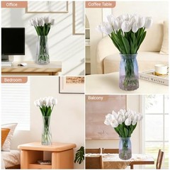 16 inch Fake Tulips Artificial Flowers, 20PCS Real Touch Fakes Tulip White