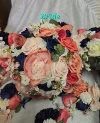 12 PC Blue,Coral,Ivory, Light Rose Wedding Bouquet Set Lace And Bling