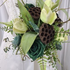 Woodland and Jade Crystal Faux Silk Wedding Bouquet