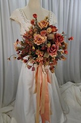 Dusty Autumn Ribbons and Rose Faux Silk Bridal Bouquet