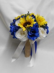 Rustic Package Silk Flower Wedding Bridal Bouquet Sunflower Royal Blue Burlap