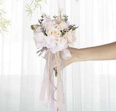 CEWOR Artificial Wedding Bouquet White Champagne Bridal Flowers 7.5”