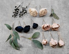 15PC Pink Navy Blue Cake Flower Set Blush Sola Wood Wedding Baby Shower Decor