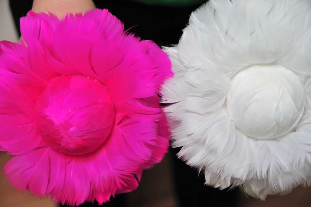 Hot Pink 6 inch Rose Ball/Ornaments/Feather Flower 6 Pieces