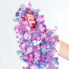 33Ft Valentines Heart Tinsel Garland, Pink Blue Metallic Twisted Hanging