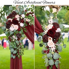ponatia Burgundy Wedding Artificial Arch Flowers Kit (Pack of 3) with 26Ft Sh…
