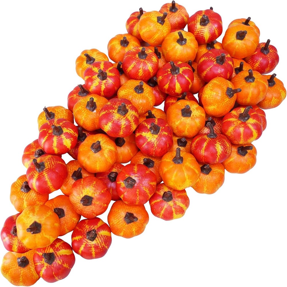 Winlyn 64 Pcs Mini Fall Artificial Harvest Pumpkins Orange Faux Foam