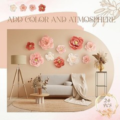 24 Pcs Tissue Paper Flowers, Crepe Paper Flowers Decorations 8″ Assorted Color