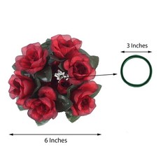 4 Black Red CANDLE RINGS with SILK ROSES Wedding Flowers for Centerpieces