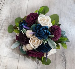 Plum Navy Blue Bridal Bouquet Sola Wood Flower Dark Purple Bridesmaid Wedding