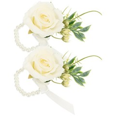 2Pcs Reusable White Wrist Flower Bracelets Rustic Wedding Decoration Accessory
