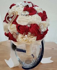 NEW Bridal Red & Ivory Satin Floral Wedding Bouquet