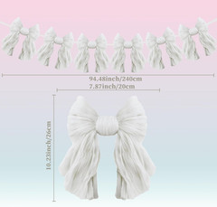 1 String of 6 White Bows Garland Banner Decoration, Adjustable Pre-Strung Orname