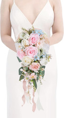 Blush Pink Wedding Bouquets for Bride,10 Inch Fake Cascading Bridal Bouquet Silk
