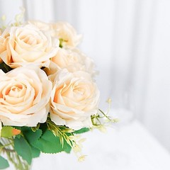 CREAM 2 Bushes 18″ ARTIFICIAL Faux Silk Rose FLOWERS Bouquet Wedding Decorations