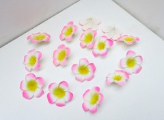 50 Pcs x 2″ Artificial Flower Foam Pink with Yellow Plumeria Heads for Weeding