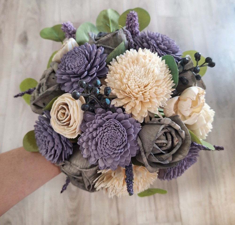Lavender Gray Bridal Bouquet Sola Wood Bridesmaid Natural Purple Wedding Flowers