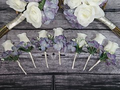 12 Piece Wedding Bouquet Set, Purple, Ivory, Rose, Peony, Vintage Style Bouquets