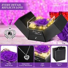 Valentines Day Gift Lighted Preserved Real Rose I Love You Purple Lid Set