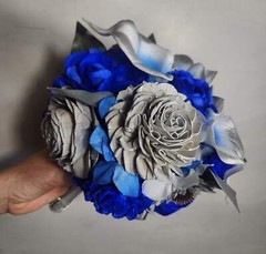 Royal Blue Silver Rose Calla Lily Sola Wood Bridal Wedding Bouquet Accessories