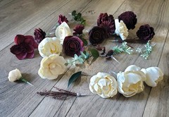 Burgundy Wedding Cake Flower Topper Dark Red Wine White Sola Wood Wildflower DIY