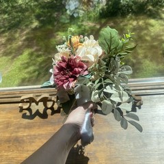 Bridal Wedding Bouquet Hand made Budget Friendly Faux Flowers White Pink Green