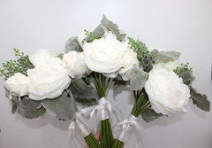 Wedding Artificial Flower Bouquet Lot of 3 Bridesmaid Bridal Flower Girl WHITE