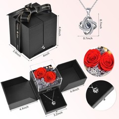 Gnifot Preserved Red Real Rose with I Love You in 100 4.33 inches,