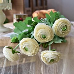 10Pcs White Ranunculus Artificial Flowers Silk 10 Creamy White Ranunculus