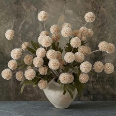 9pcs Fake Flowers Silk Mini Mums with Stems, Faux Chrysanthemum Pompon Beige
