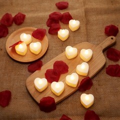 Artificial Rose Petals with 24 Pcs Flameless Heart Shaped LED Tealights Candles