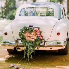 Floral Just Married Decorations Car Door Flower Arrangement Supplies