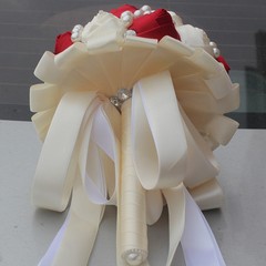 Handmade Luxury Rose Silk Pearls Rhinestone Brooch Wedding Bridal Bouquet Ivory