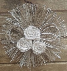 Primitive Burlap Fringe Rose Flower Barn Wedding Bridal Shabby Chic S/2 5″ White